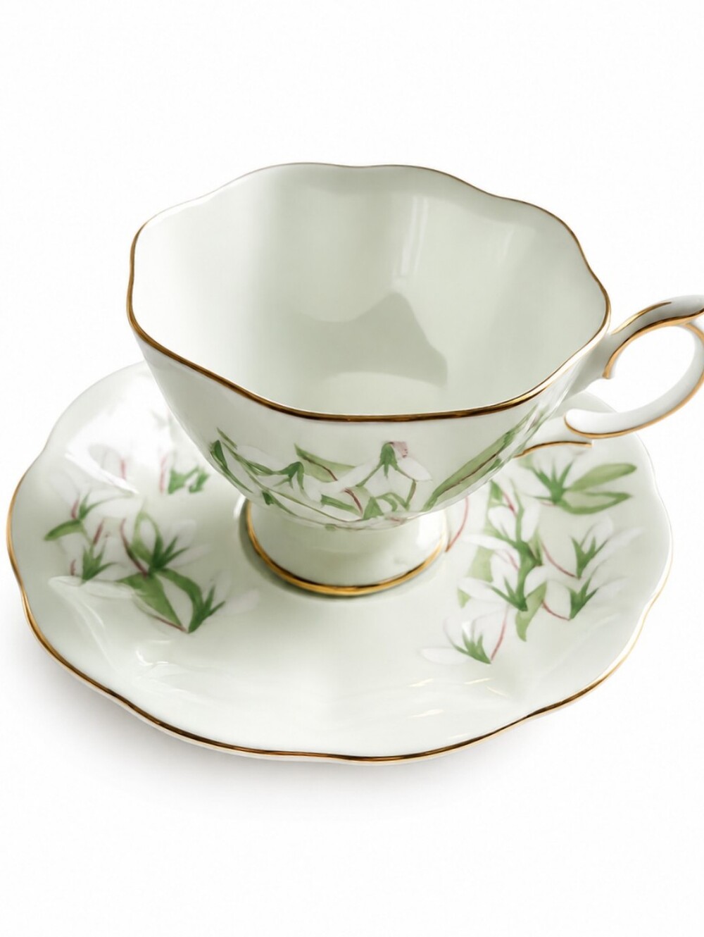 Vintage Royal Albert Laurentian Snowdrop Fine Bone China Teacup & Saucer Set